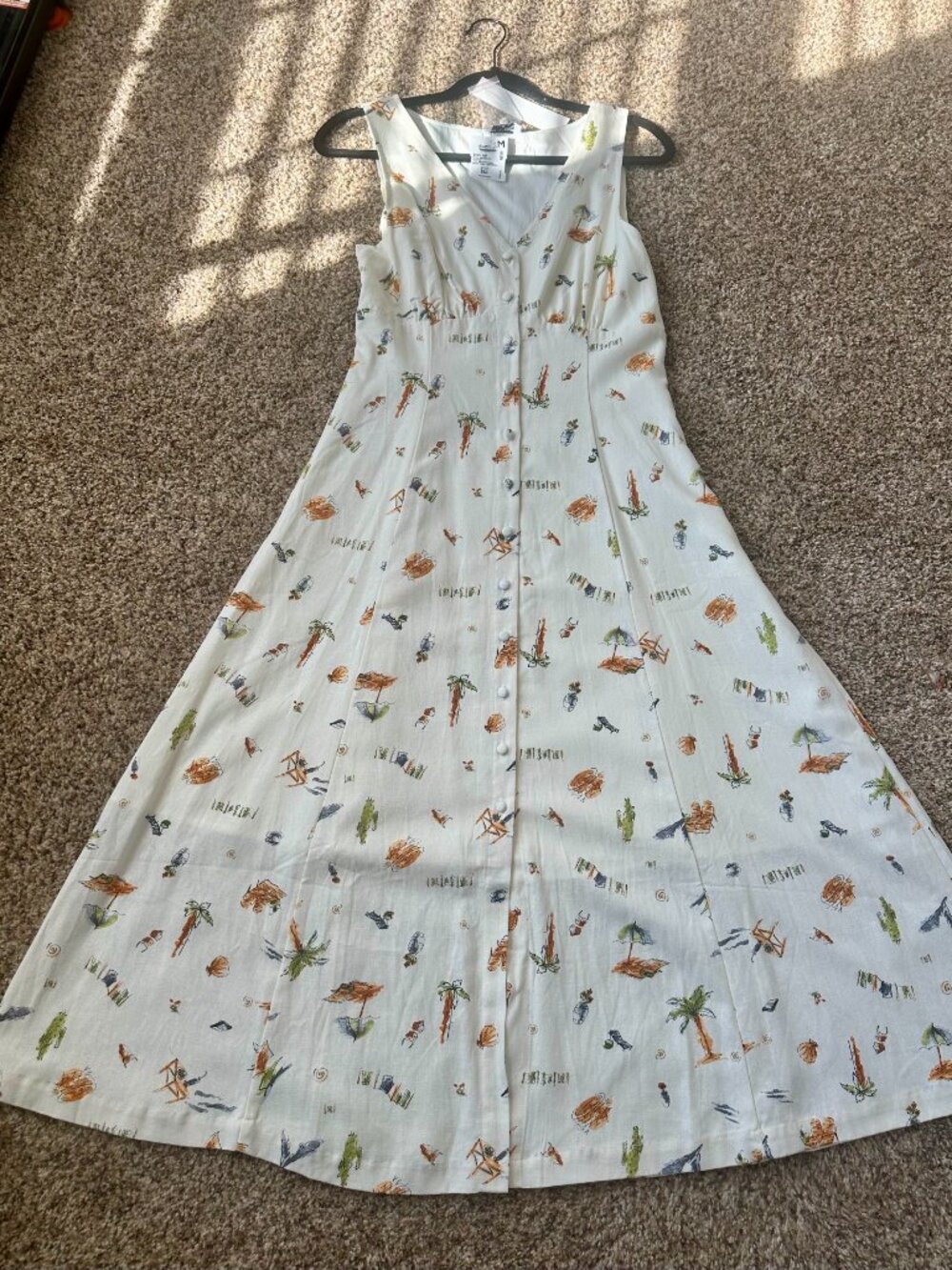 The Workshop Linen Blend Beach Print Cream Maxi Dress Sz. Medium NWT - Picture 5 of 5